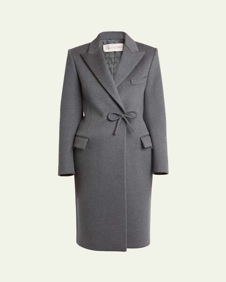Side Bow Double-Breasted Wool Cashmere Overcoat