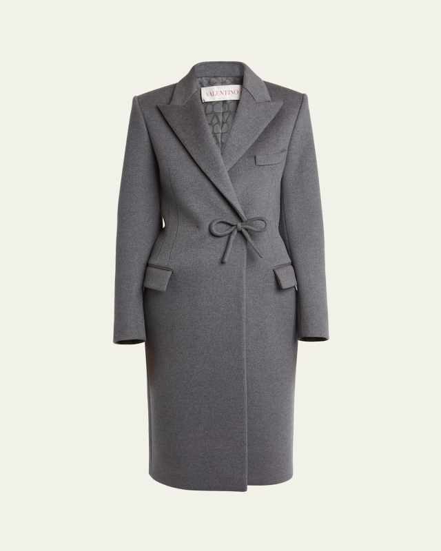 Side Bow Double-Breasted Wool Cashmere Overcoat