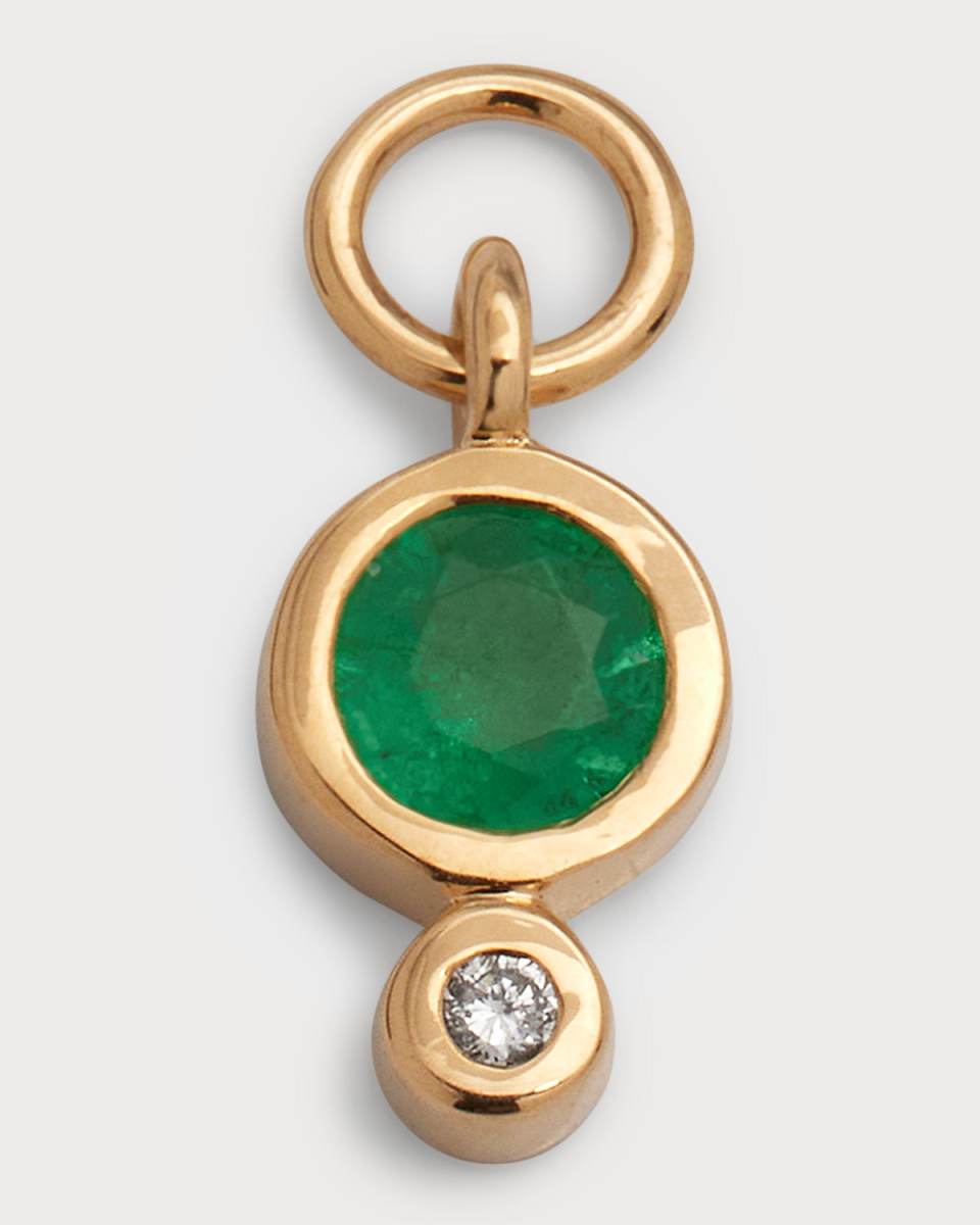 14k Yellow Gold Tiny Emerald and Diamond Single Earring Charm