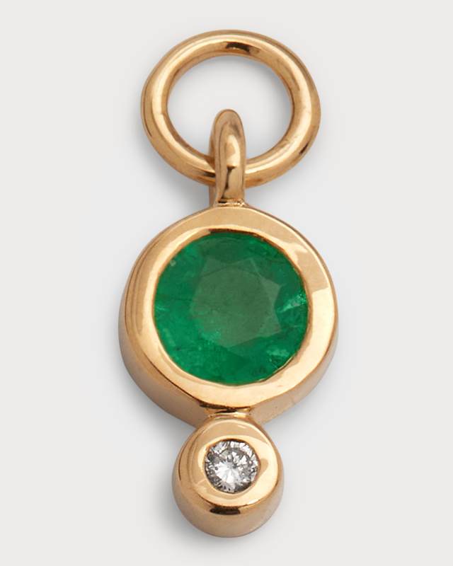 14k Yellow Gold Tiny Emerald and Diamond Single Earring Charm