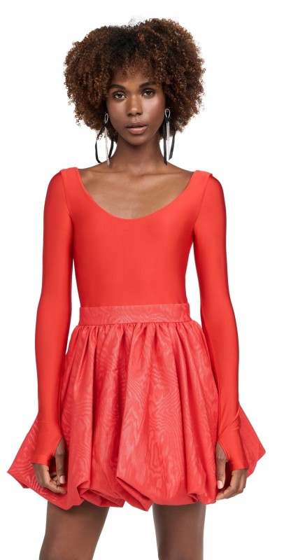 alice + olivia Chara Ballet Bubble Hem Mini Dress Bright Ruby