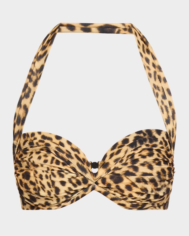 Cheetah Patch Bill Ruched Bikini Top