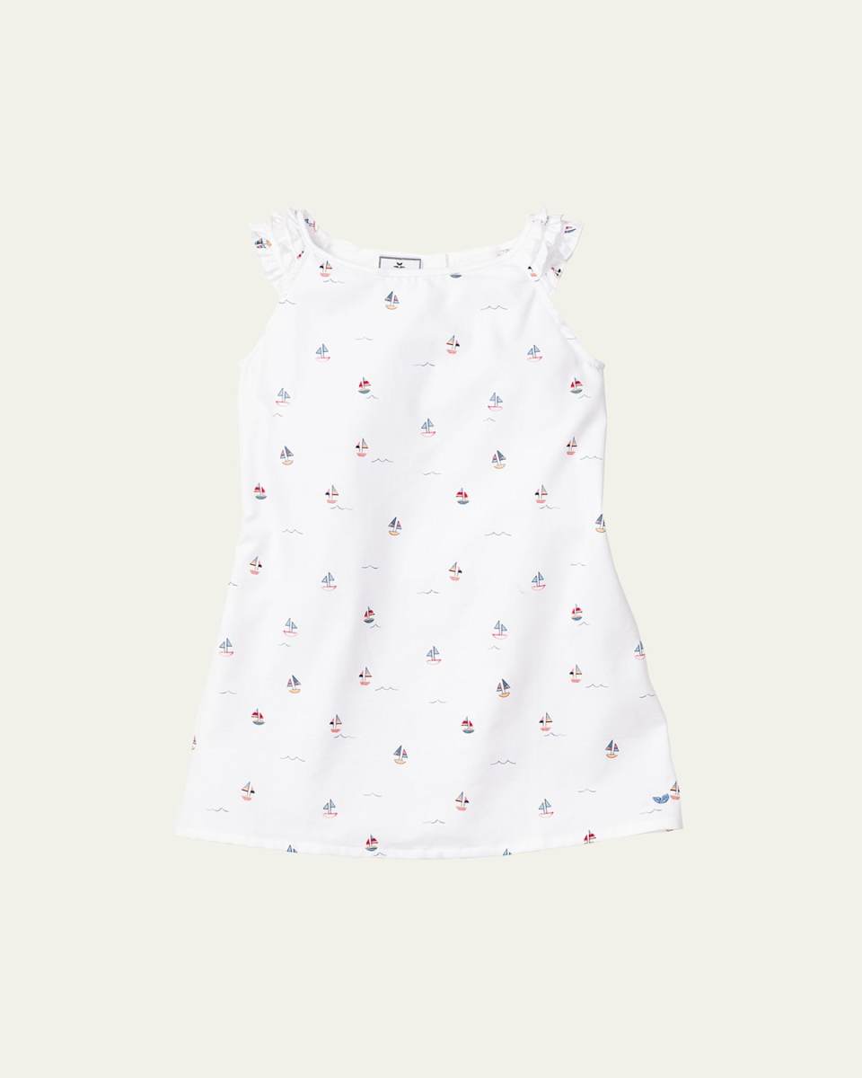 Kid's Amelie Bateau Sailboat Ruffle Nightgown, Size 6M-14