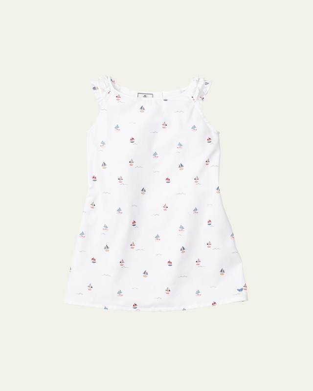 Kid's Amelie Bateau Sailboat Ruffle Nightgown, Size 6M-14
