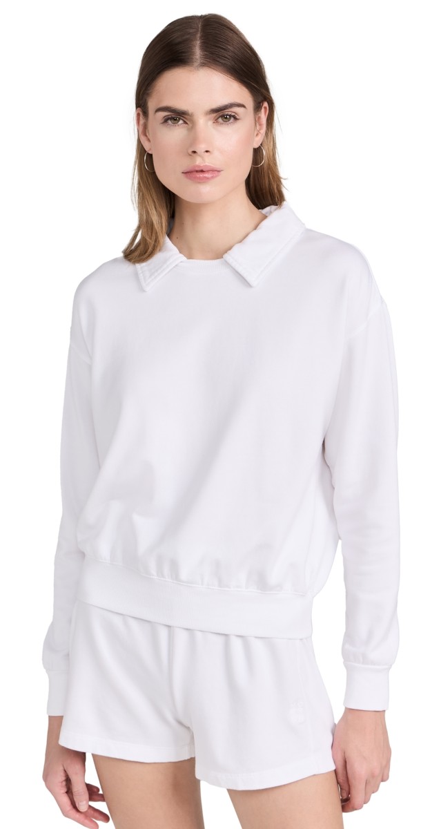 MONROW Supima Fleece Collared Sweatshirt White