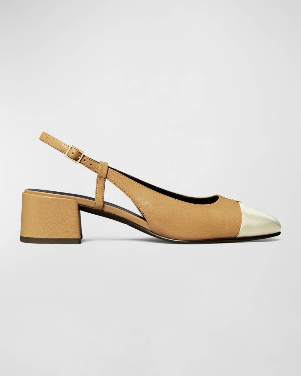 Bicolor Cap-Toe Slingback Pumps