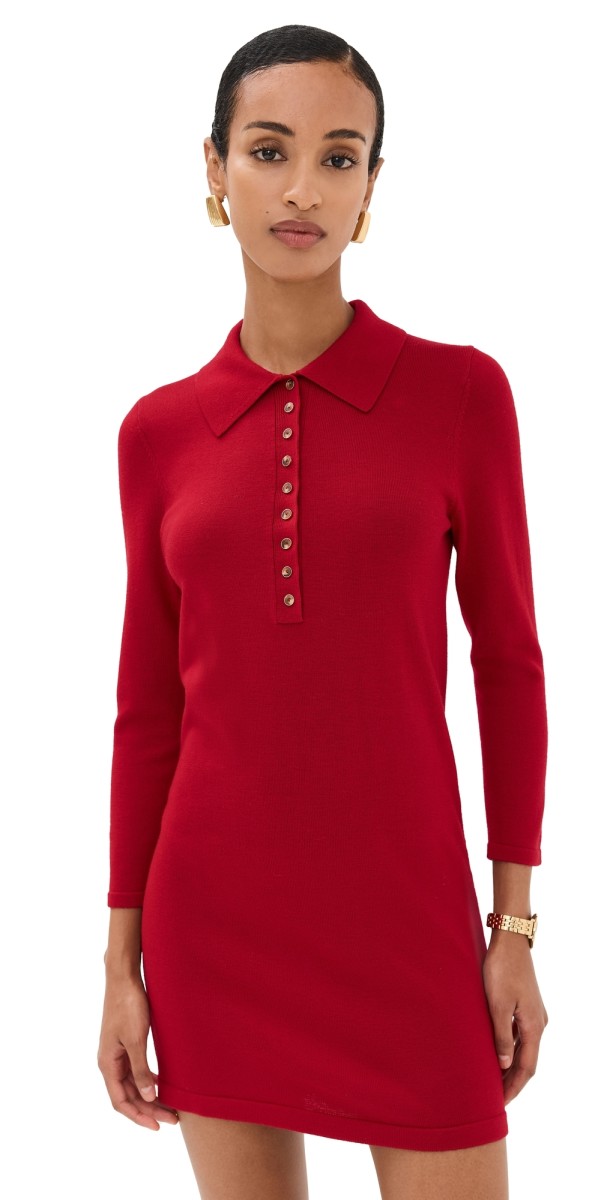 Reformation Luell Regenerative Merino Polo Mini Dress Lipstick