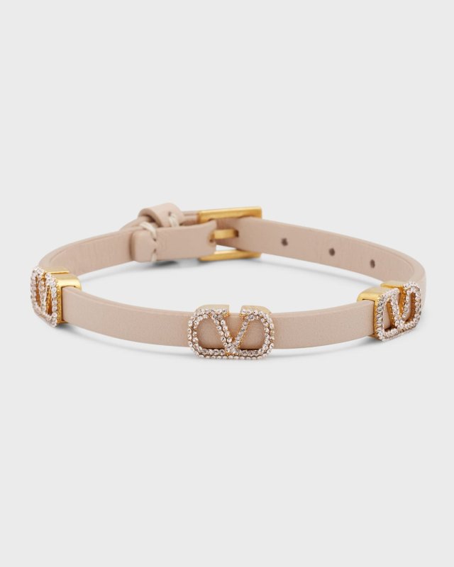 Strass V-Logo Signature Leather Bracelet