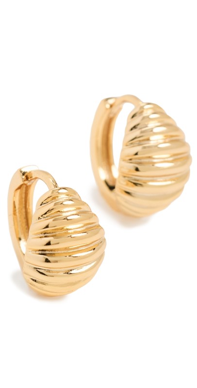 By Adina Eden Wide Mini Ridged Huggie Earrings Gold