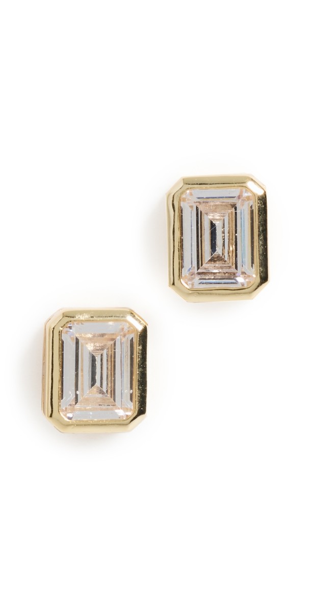 SHASHI Emerald Baguette Studs Crystal