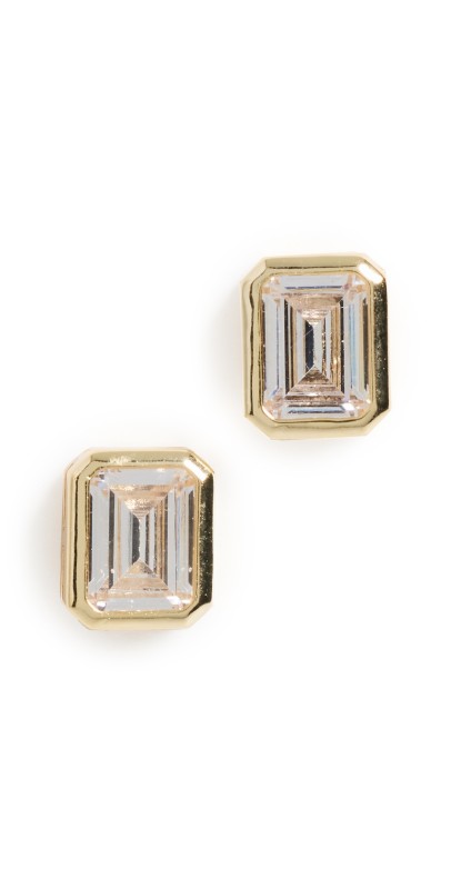 SHASHI Emerald Baguette Studs Crystal