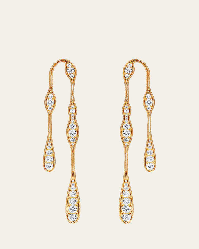 18K Yellow Gold Fluid Diamonds Doubled Earrings