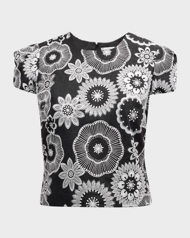 Floral-Embroidered Crewneck Tee