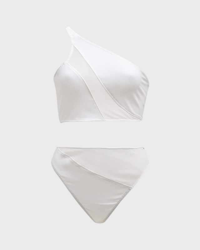 Snake Mesh High-Waist Bikini Bottoms