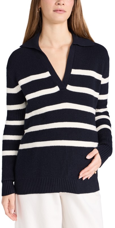 HATCH The Hannah Sweater Navy/Ivory Stripe