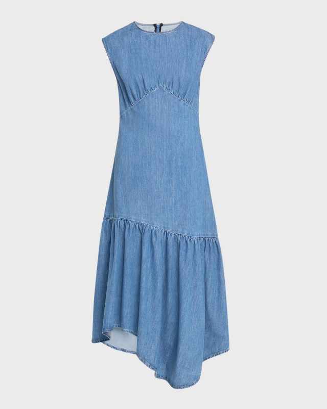 Sleeveless Tiered Denim Midi Dress
