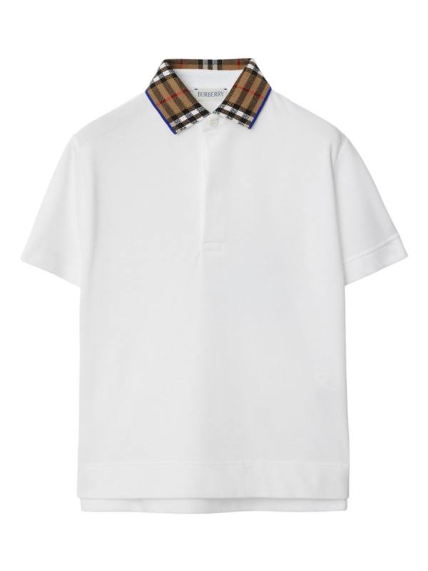 check-collar cotton polo shirt