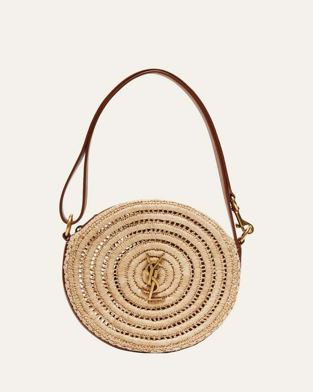 YSL Monogram Round Shoulder Bag in Raffia
