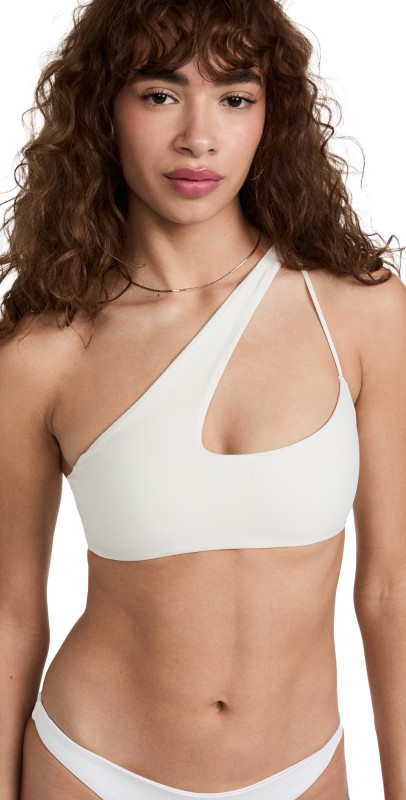 MIKOH Cross Shoulder Bikini Top Ecru