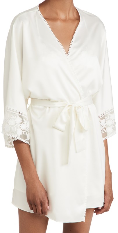Flora Nikrooz Kylie Charmeuse Wrap with Lace Ivory
