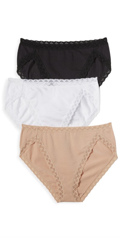 Natori Bliss French Cut Panties 3 Pack Black/Cafe/White