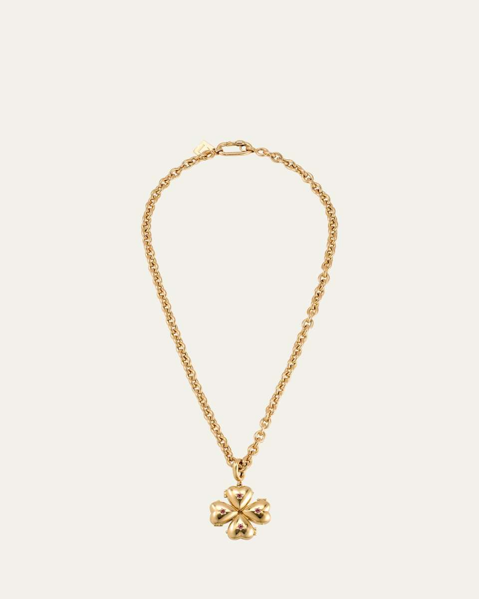 Paulette 14K Gold Tourmaline Small Clover Charm Necklace, 17"L