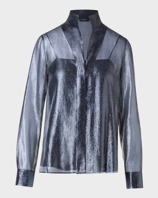 Semi-Sheer Button Up Blouse