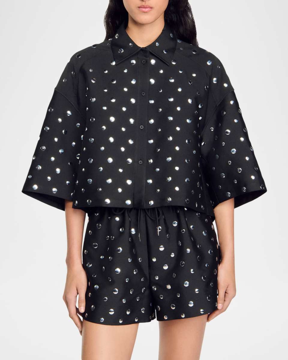 Galaxy Studded Oversized Cropped Shirt
