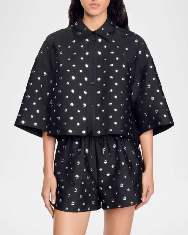Galaxy Studded Oversized Cropped Shirt