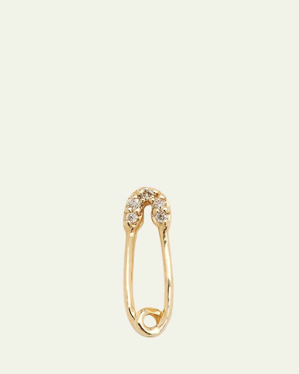 14K Yellow Gold Diamond Safety Pin Stud Earring, Single