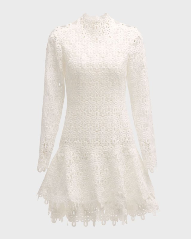 Joy Guipure Lace Long-Sleeve Mini Dress