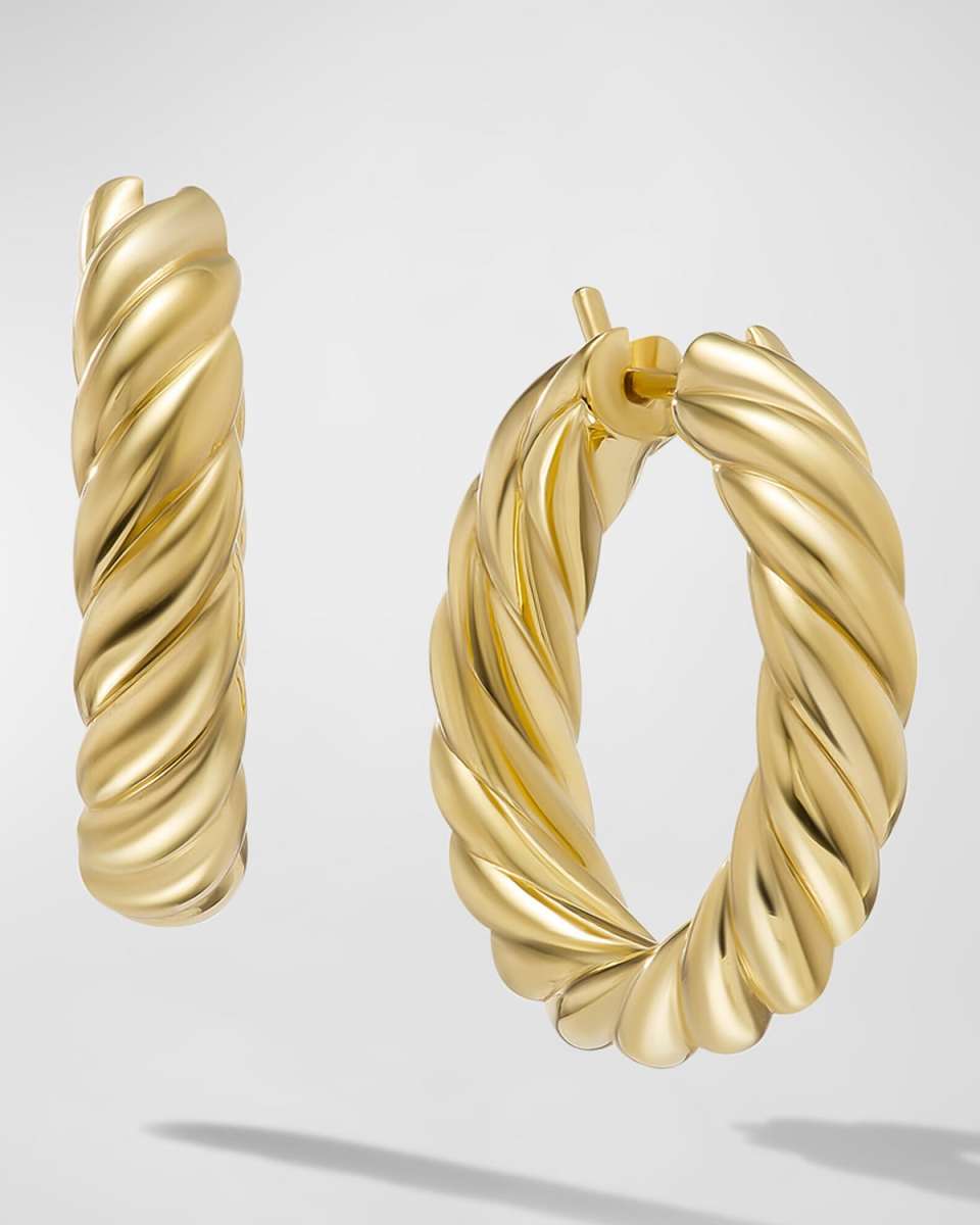 Sculpted Cable Hoop Earrings in 18K Gold, 5.5mm, 1"L