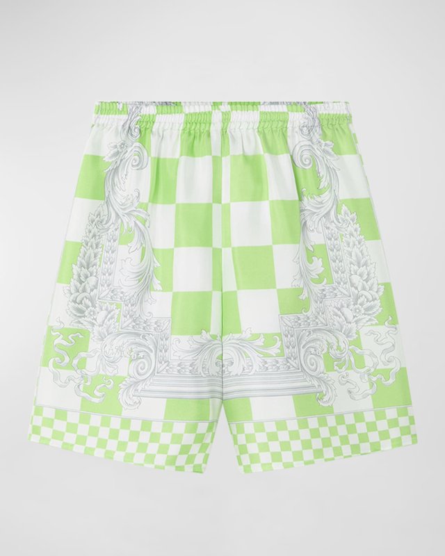 Boy's Barocco-Trim Silk Shorts, Size 8-12