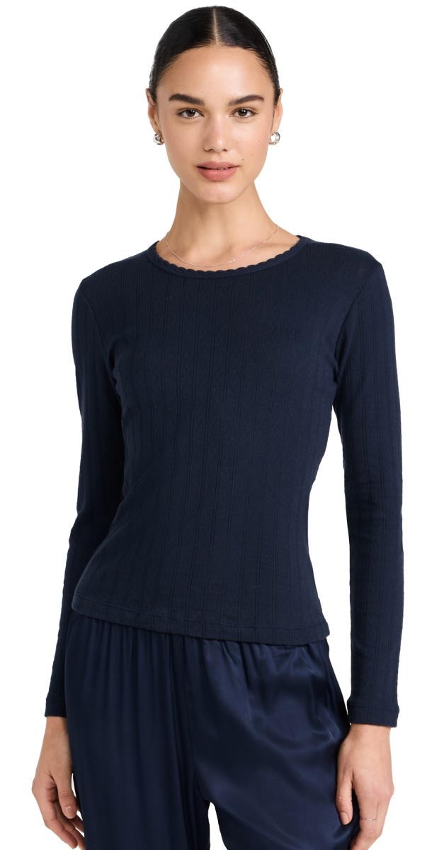 Leset Pointelle Slim Fit Long Sleeve Midnight
