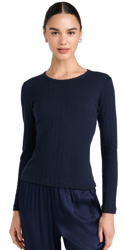 Leset Pointelle Slim Fit Long Sleeve Midnight