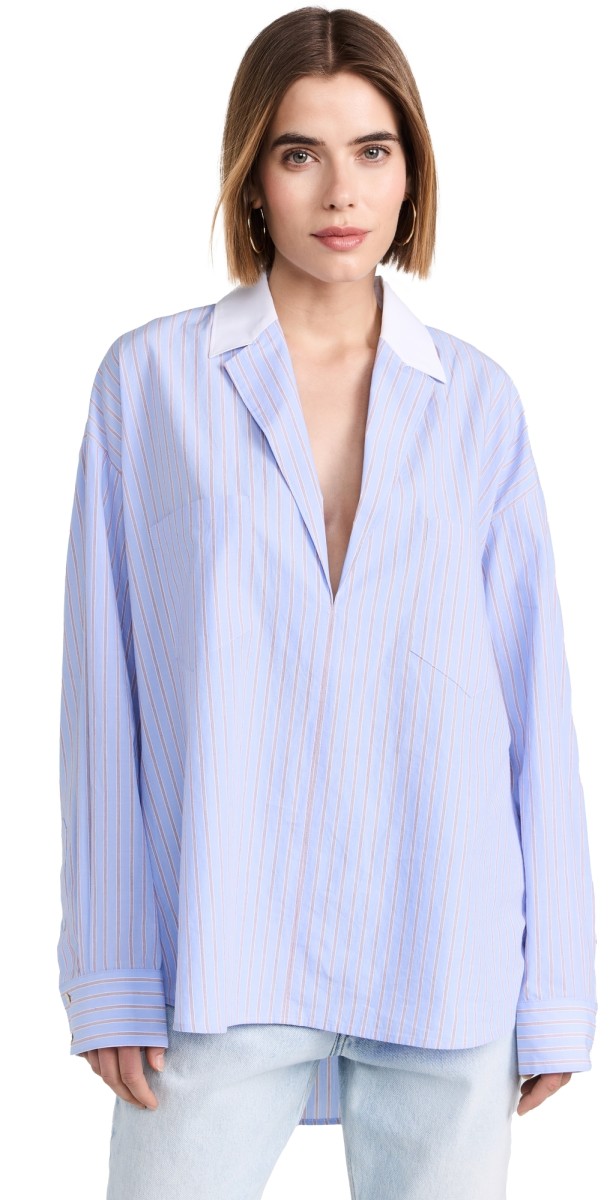 Marissa Webb Alessia Notch Collar Tunic Top Cerulean Edie Stripe
