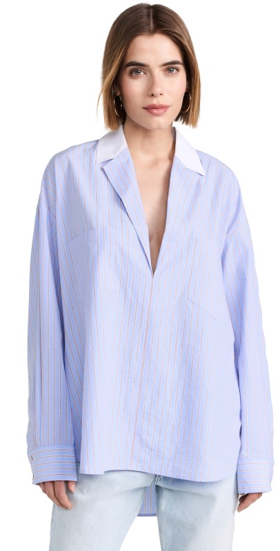 Marissa Webb Alessia Notch Collar Tunic Top Cerulean Edie Stripe