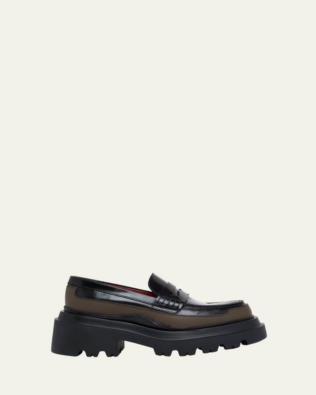 Colorblock Leather Lug-Sole Penny Loafers