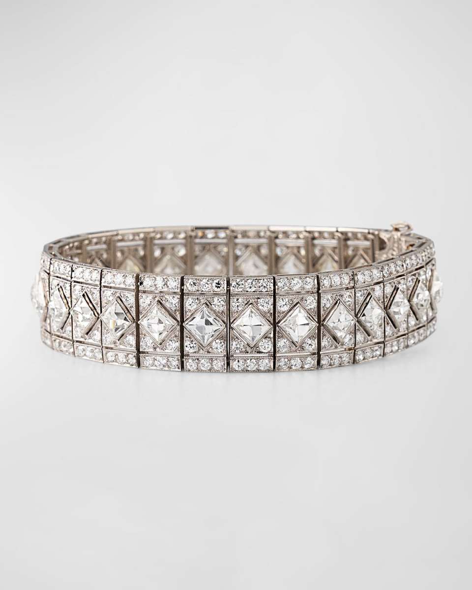 Estate Tiffany Platinum Diamond Straight Line Block Airline Bracelet
