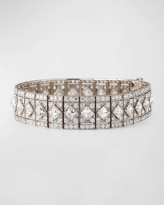 Estate Tiffany Platinum Diamond Straight Line Block Airline Bracelet