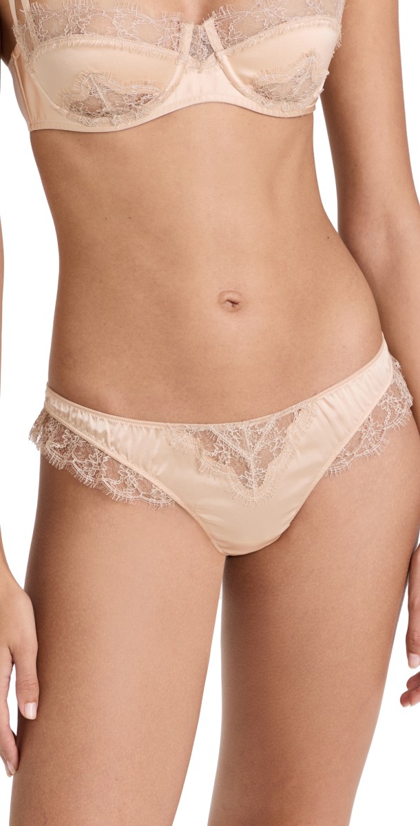 Kiki De Montparnasse Lace Inset Thong Chamapgne
