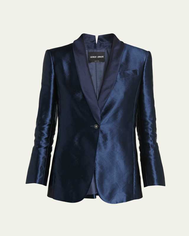 Linen Silk Single-Button Blazer Jacket