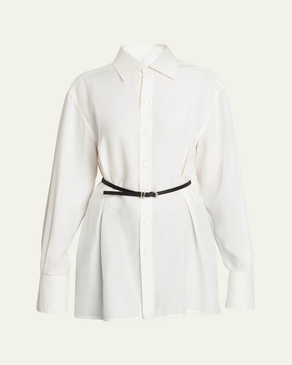 Collared Button Down Belted Blouse