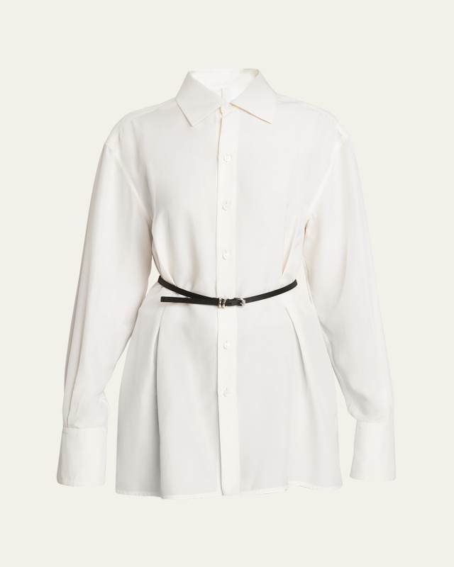 Collared Button Down Belted Blouse