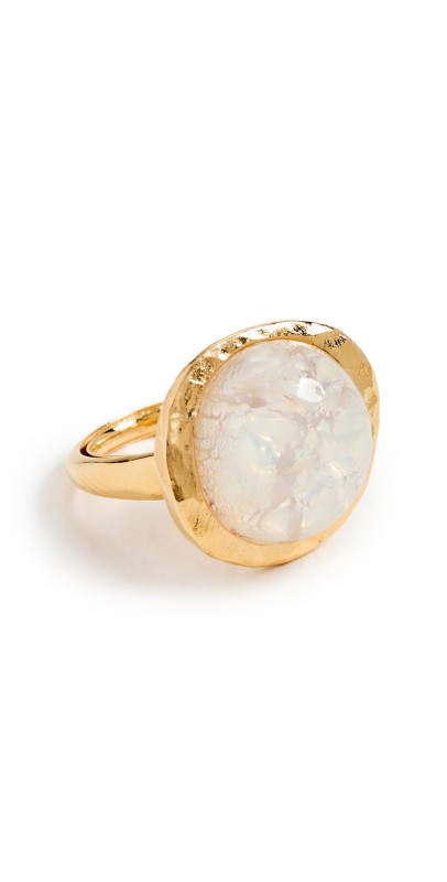 Kenneth Jay Lane Gold Button White Opal Adjustable Ring Gold/White Opal