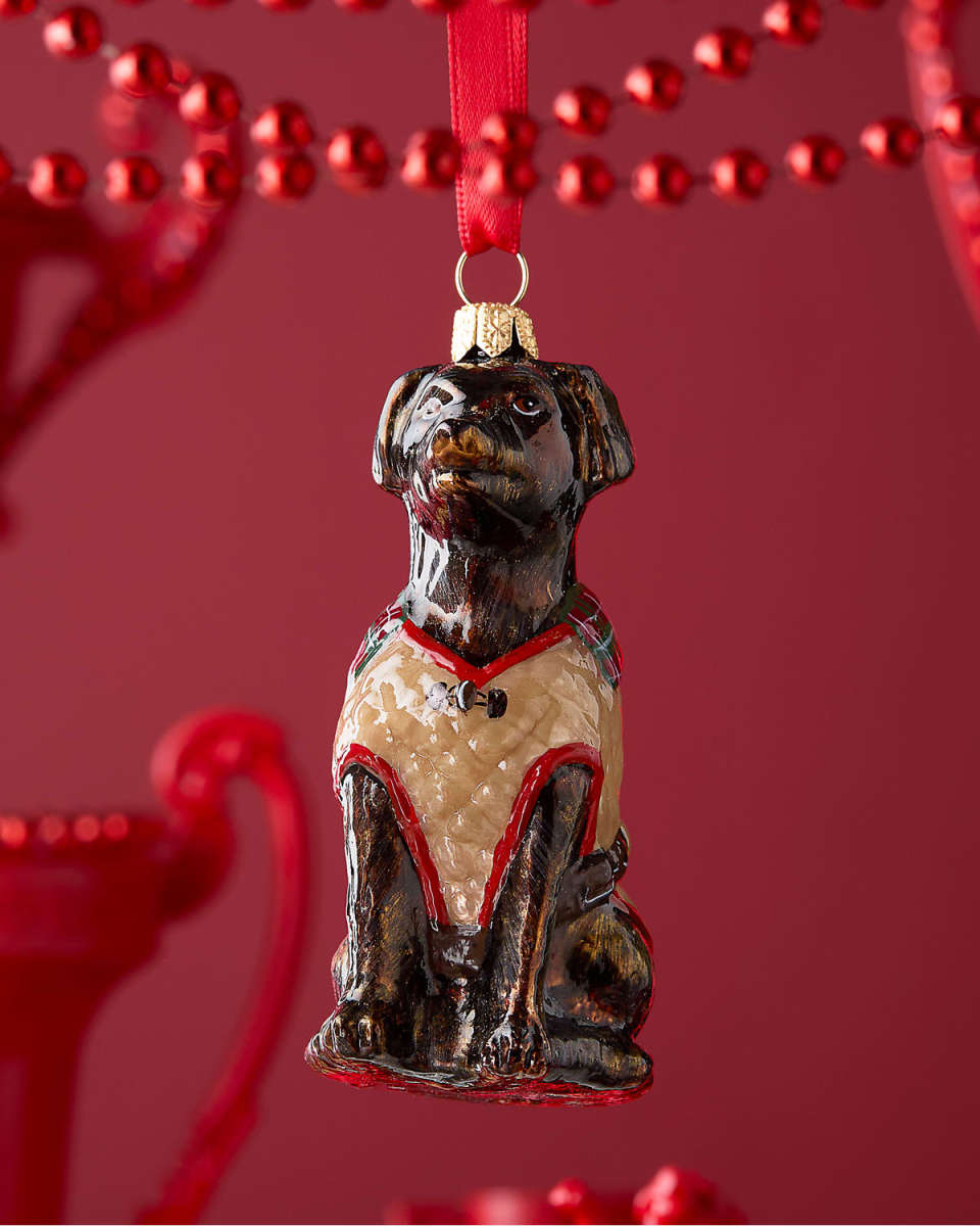 Chocolate Lab In Barbour Coat Christmas Ornament