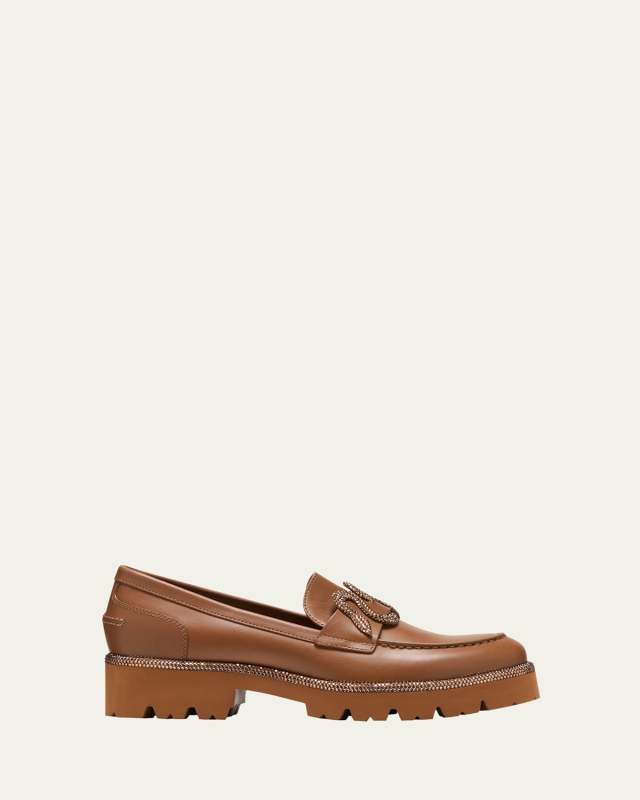Snake Embroidered Lug Sole Leather Loafters