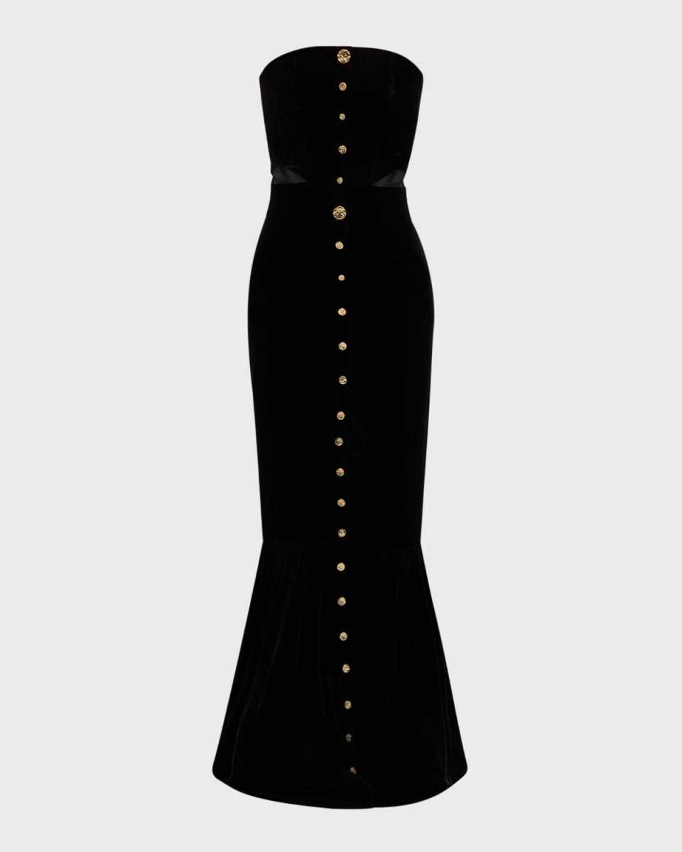 Linda Strapless Button-Front Cutout Mermaid Gown
