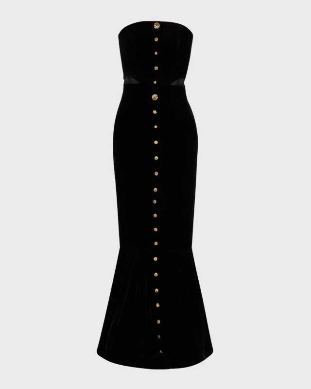 Linda Strapless Button-Front Cutout Mermaid Gown