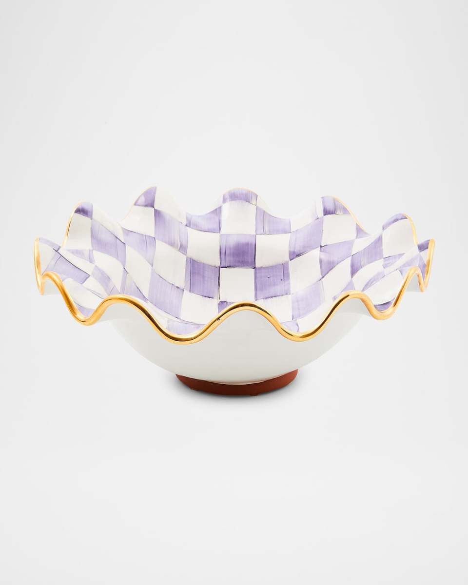 Plum Check Medium Ceramic Fluted Serving Bowl